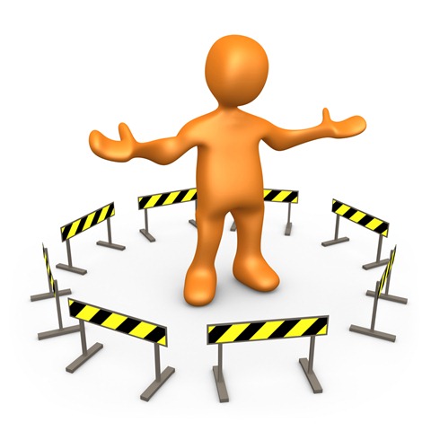 In The Middle Of A Circle Of Caution Signs Clipart Illustration Image