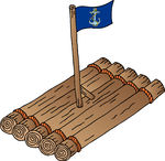 Wooden Raft With Flag Clip Art
