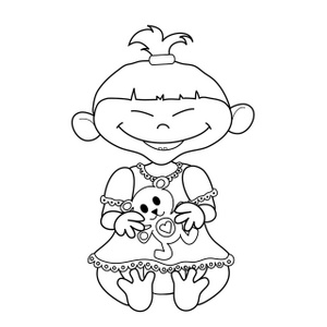 Baby Clipart Image   Cute Little Asian Baby Girl In Black And White    