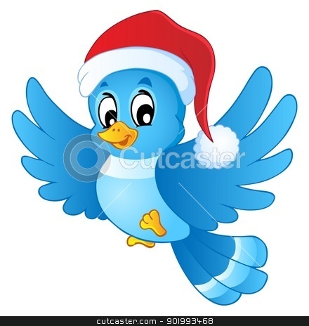 Blue Bird In Christmas Hat Stock Vector Clipart Blue Bird In