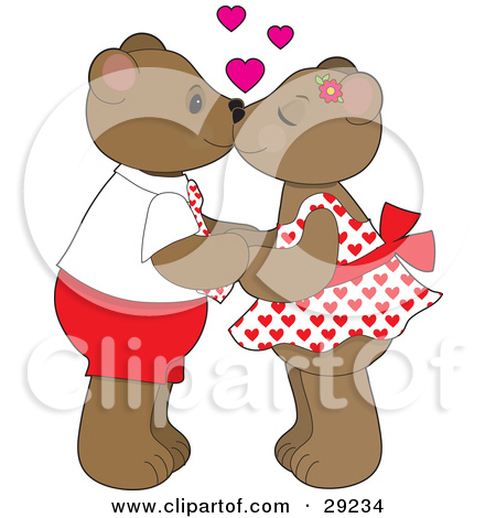 Clipart Illustration Of A Teddy Bear Couple Holding Hands And Kissing