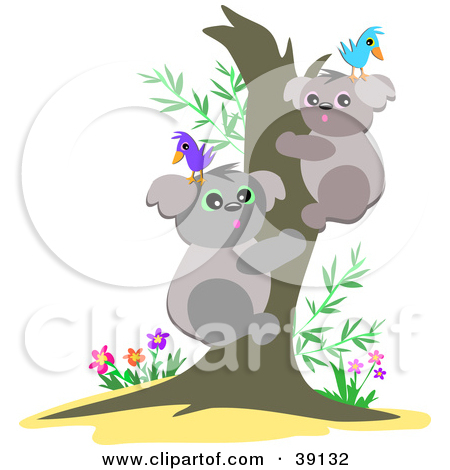 Clipart Illustration Of A Two Koala Bears With Birds On Their Heads