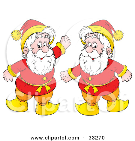 Clipart Illustration Of Two Friendly Gnomes Or Elves With White Bears