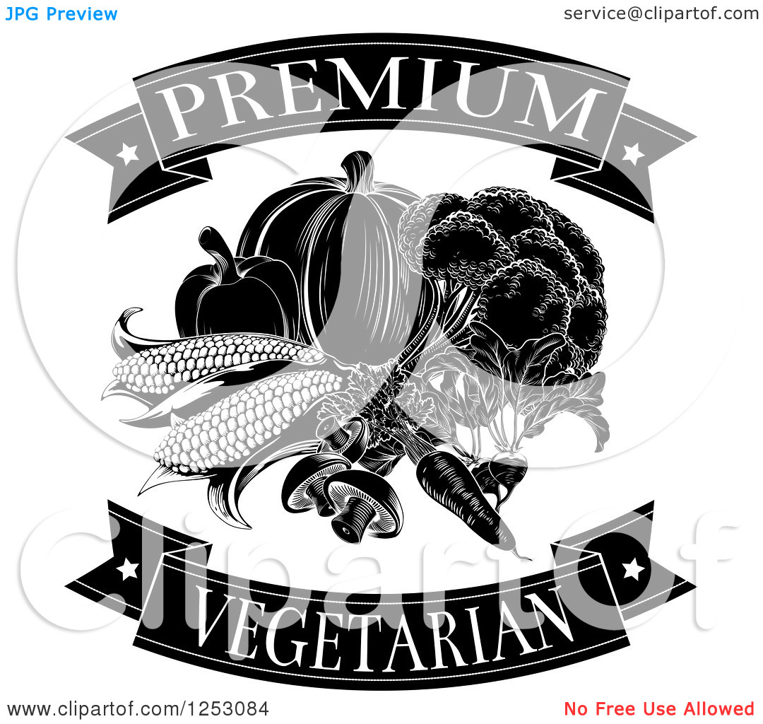 Clipart Of Black And White Premium Vegetarian Food Banners And Produce