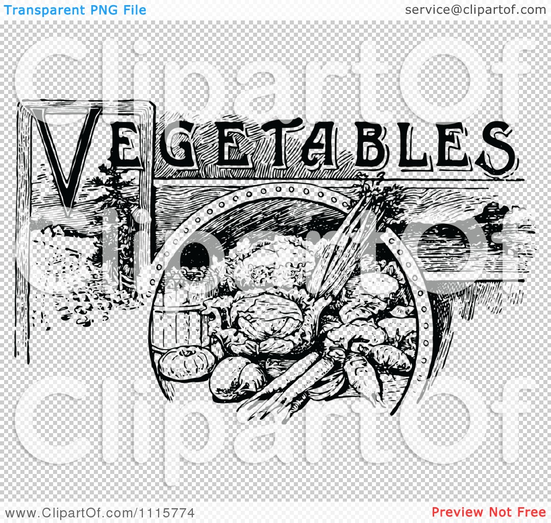 Clipart Retro Vintage Black And White Vegetables Text With Produce