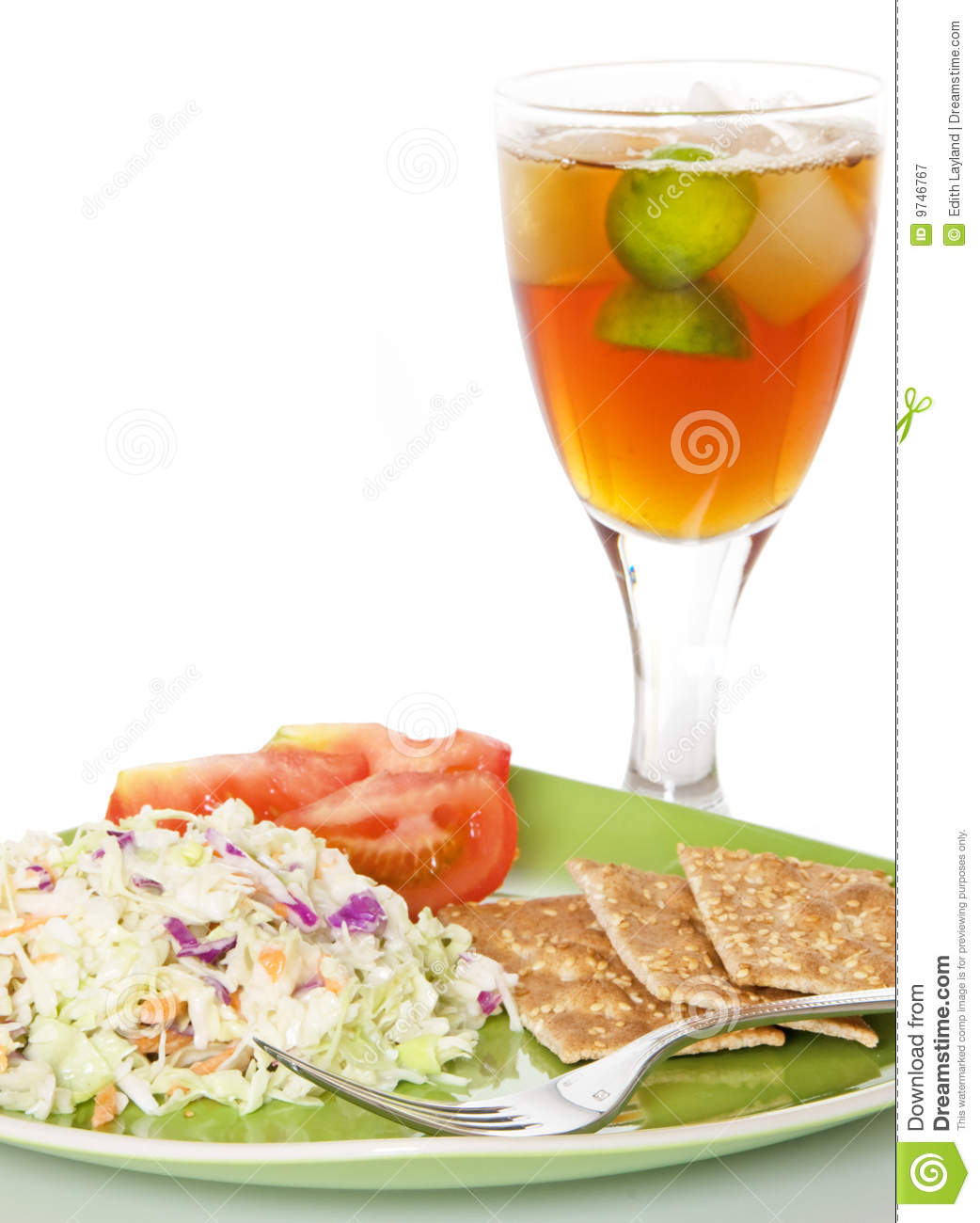 Cole Slaw With Whole Wheat Crackers And Ice Tea