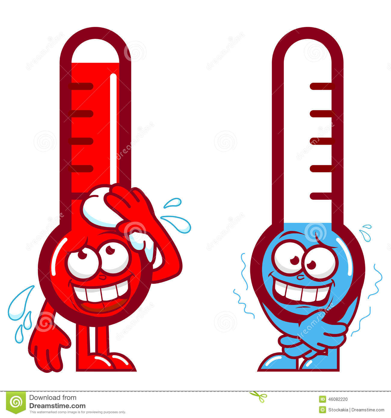 Funny Cartoon Thermometers Indicating Very Hot And Cold Temperature