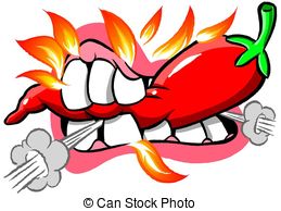 Hot Chili   Cartoon Mouth Biting Into Fiery Hot Chili Pepper   