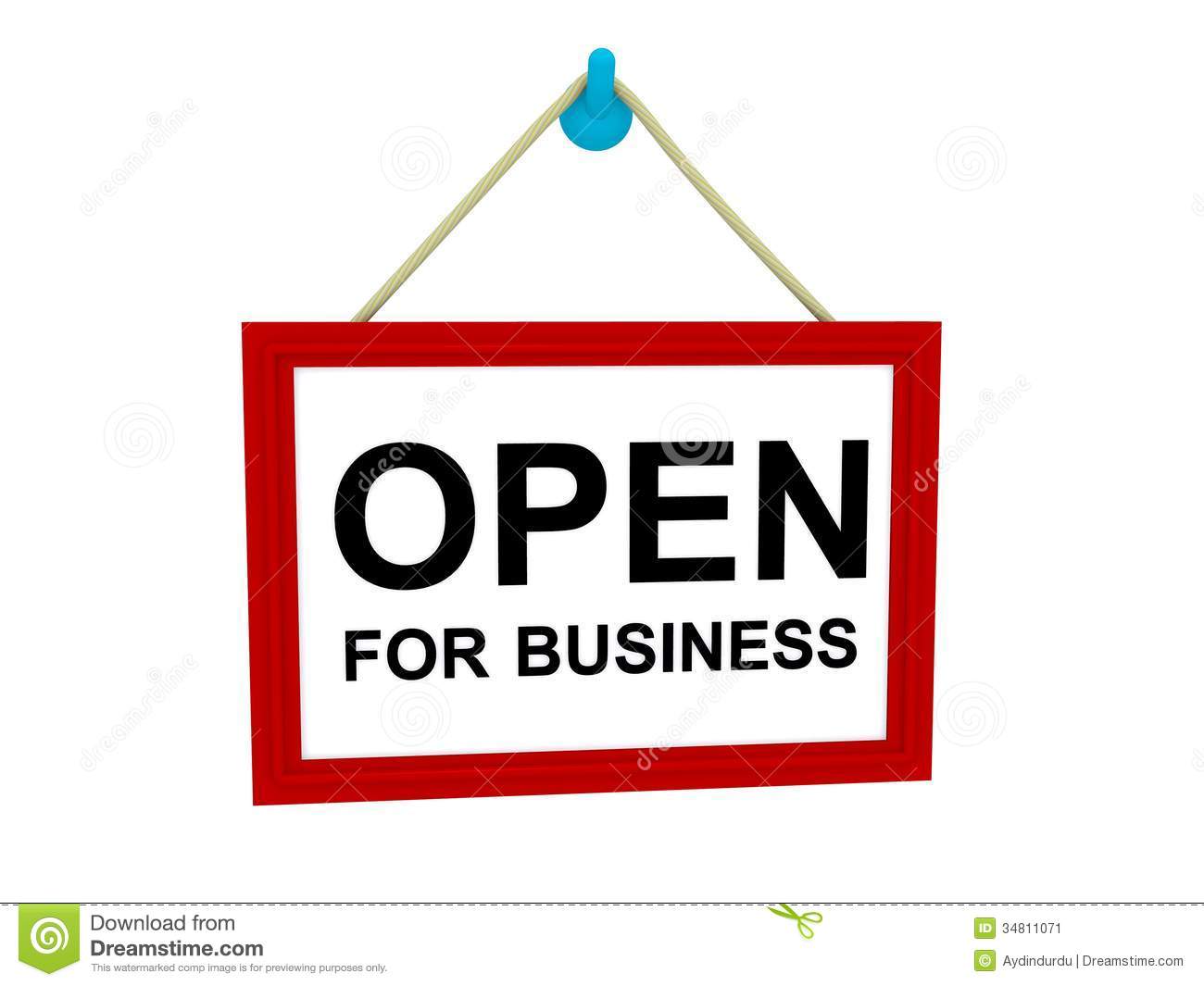 Illustration Of Open For Business Sign Hung On Peg White Background