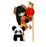 Little Asian Girl And Her Panda Posers Clipart Royalty Free Stock    