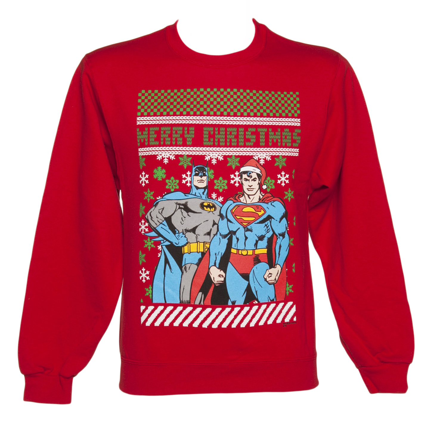 Men S Red Dc Comics Batman And Superman Christmas Jumper    