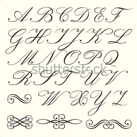     Objecten   Hand Getekende Script Alfabet Met Kalligrafische Elementen