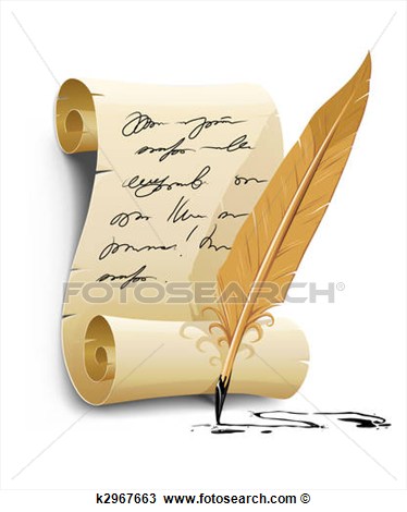 Old Writing Script With Ink Feather Tool  Fotosearch   Search Clipart    