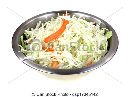 Stock Photo   Coleslaw Stainless Steel Mixing Bowl Angle On White