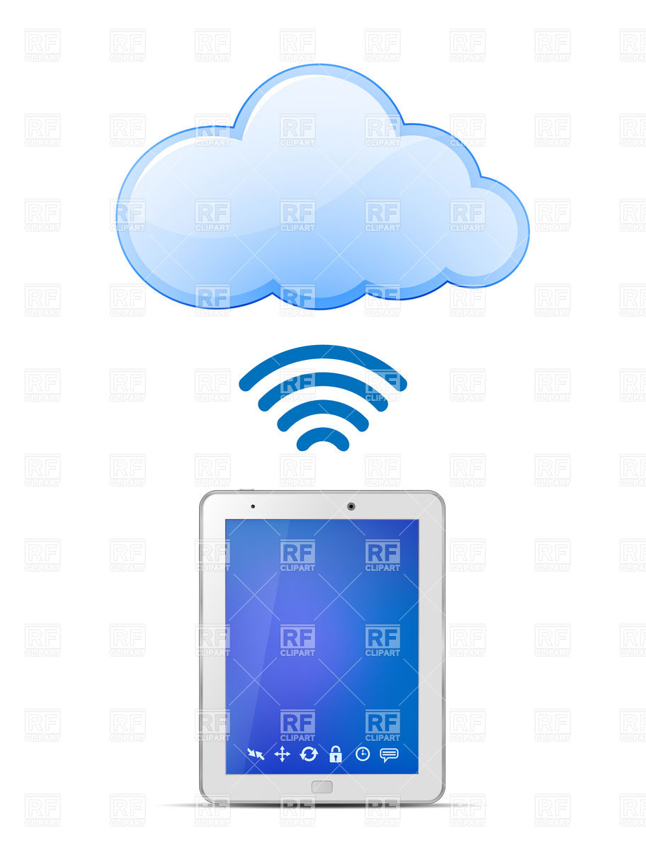 Tablet Pc And Cloud Computing Wireless Technology Icons And Emblems