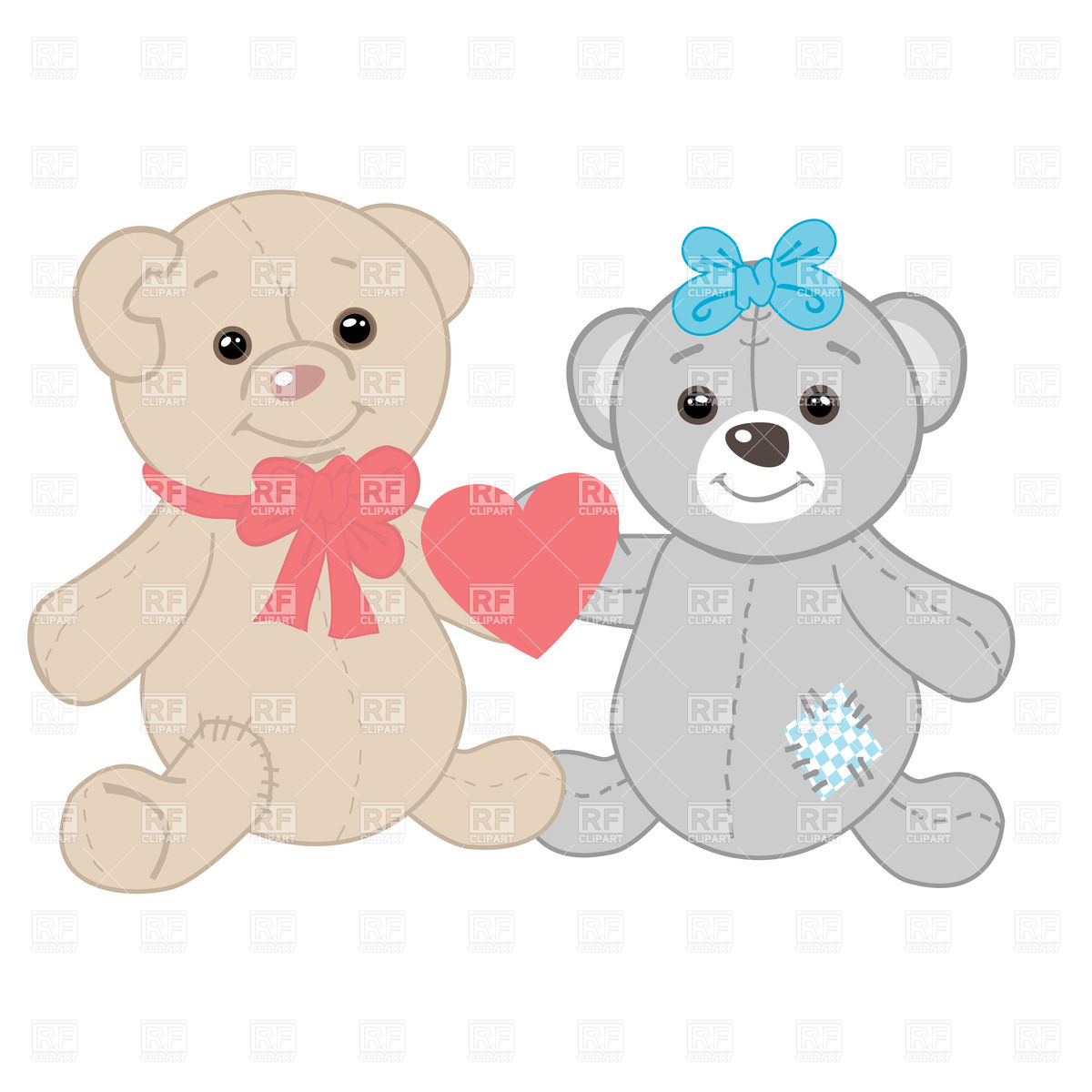 Two Teddy Bears With Red Heart 22442 Download Royalty Free Vector
