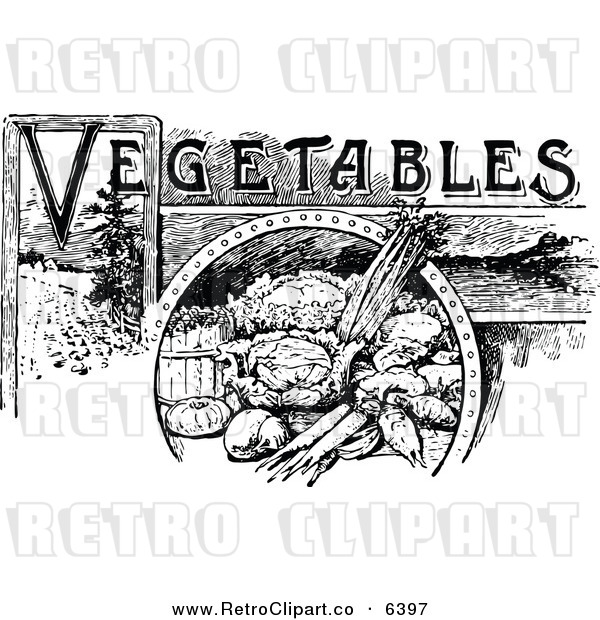 Vector Clipart Of A Retro Black And White Vegetables Text With Produce