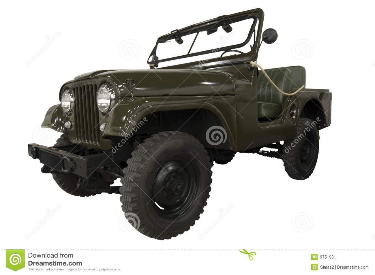 Vintage Army Jeep Isolated On White  Path Included