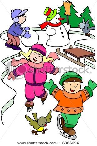 Wonderful Clipart Picture In A Cartoon Style Showing Kids Ice Skating