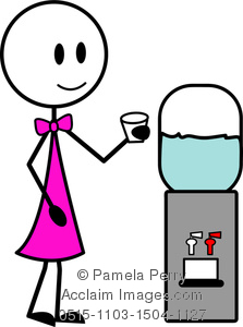 Art Image Of A Stick Figure Woman Getting A Drink From A Water Cooler