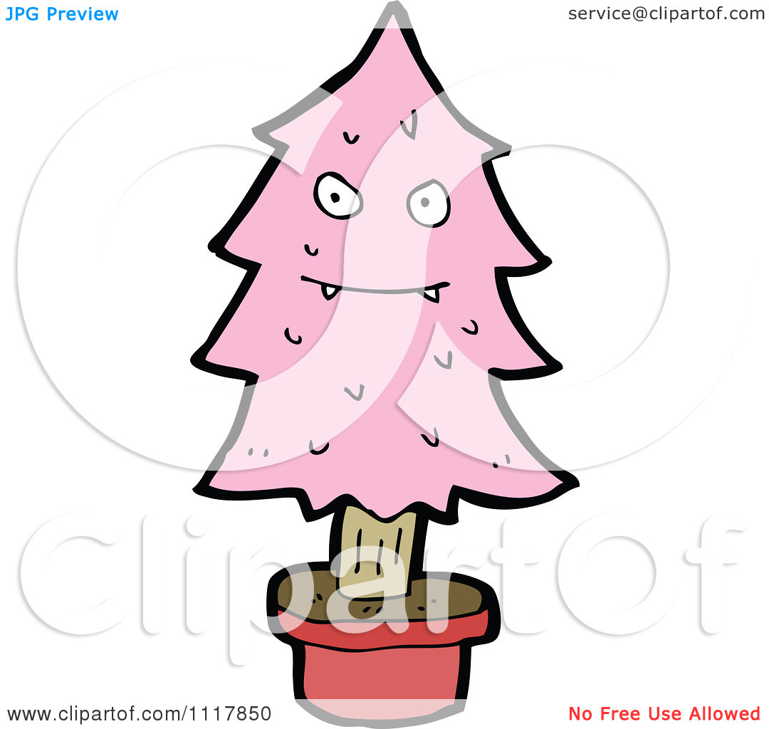 Cartoon Pink Christmas Tree Character 10   Royalty Free Vector Clipart