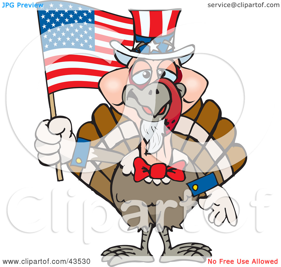 Clipart Illustration Of A Patriotic Uncle Sam Turkey Waving An