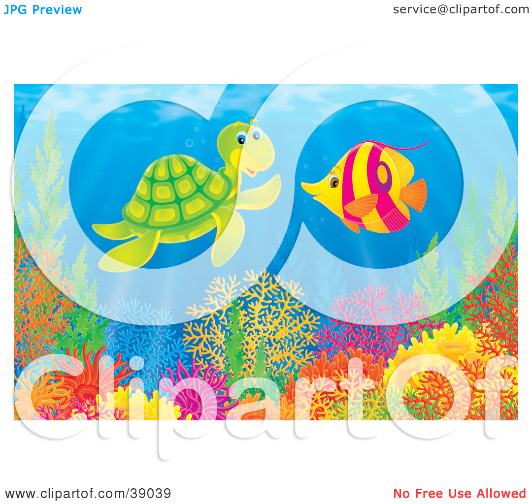 Clipart Illustration Of An Underwater Scene Of A Friendly Sea Turtle