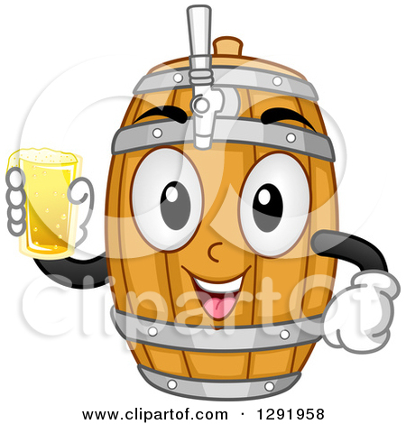 Clipart Of A Cartoon Happy Beer Keg Barrel Character Holding Glass