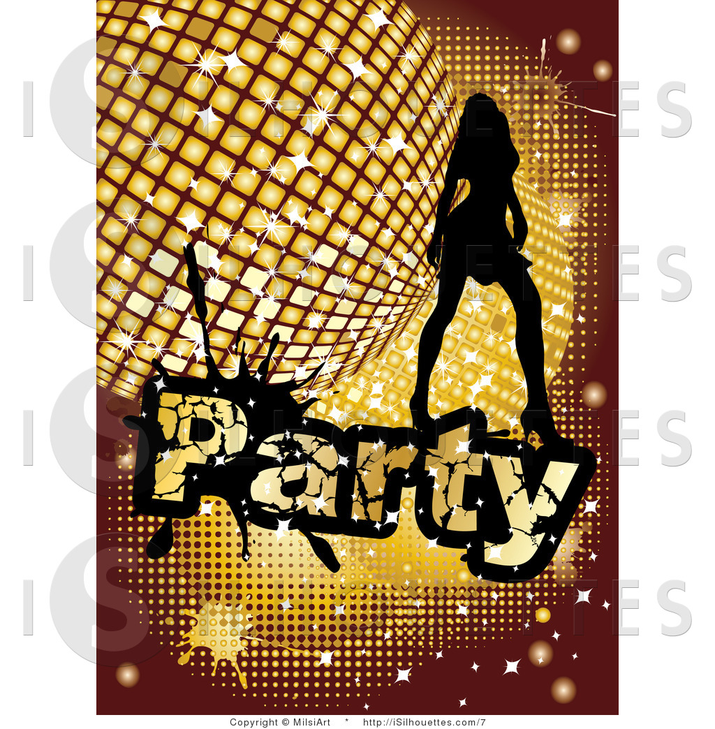 Clipart Of A Woman With A Gold Disco Ball And Grungy Party By Milsiart