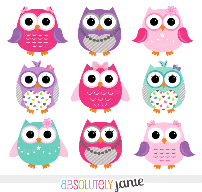 Girly Pink Purple Owls Digital Clipart Clip By Absolutelyjanie