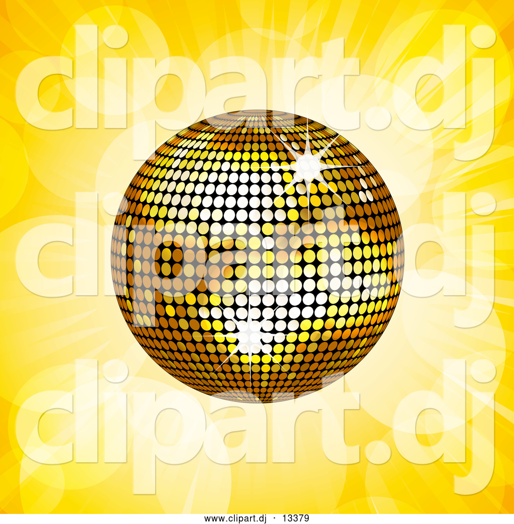 Vector Clipart Of A Gold Disco Ball On Yellow Flares And Rays