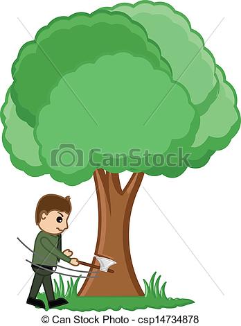 Vector   Man Cutting Tree Vector Concept   Stock Illustration Royalty
