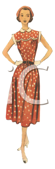 1940 S Style Polka Dot Day Dress   Royalty Free Clipart Image