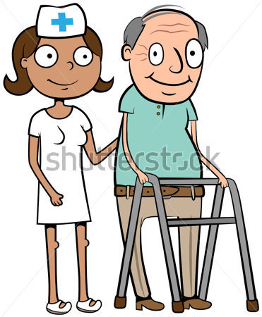 Cartoon Ilustra  O Vetorial De Enfermeira Ajudando Velho Andar