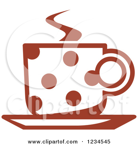 Clipart Of A Brown Polka Dot Cafe Coffee Cup With Steam   Royalty Free