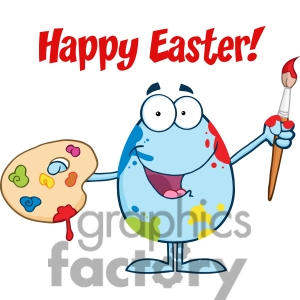 Clipart Of Happy Easter With Easter Egg Painter With A Brush And    