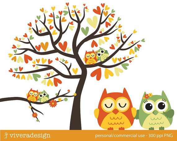 Fall Clip Art Owl   Owl Love Birds Almost Autumn Digital Clip Art By