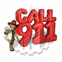 Fireman Walking By Emergency Phone Number Animated Clipart