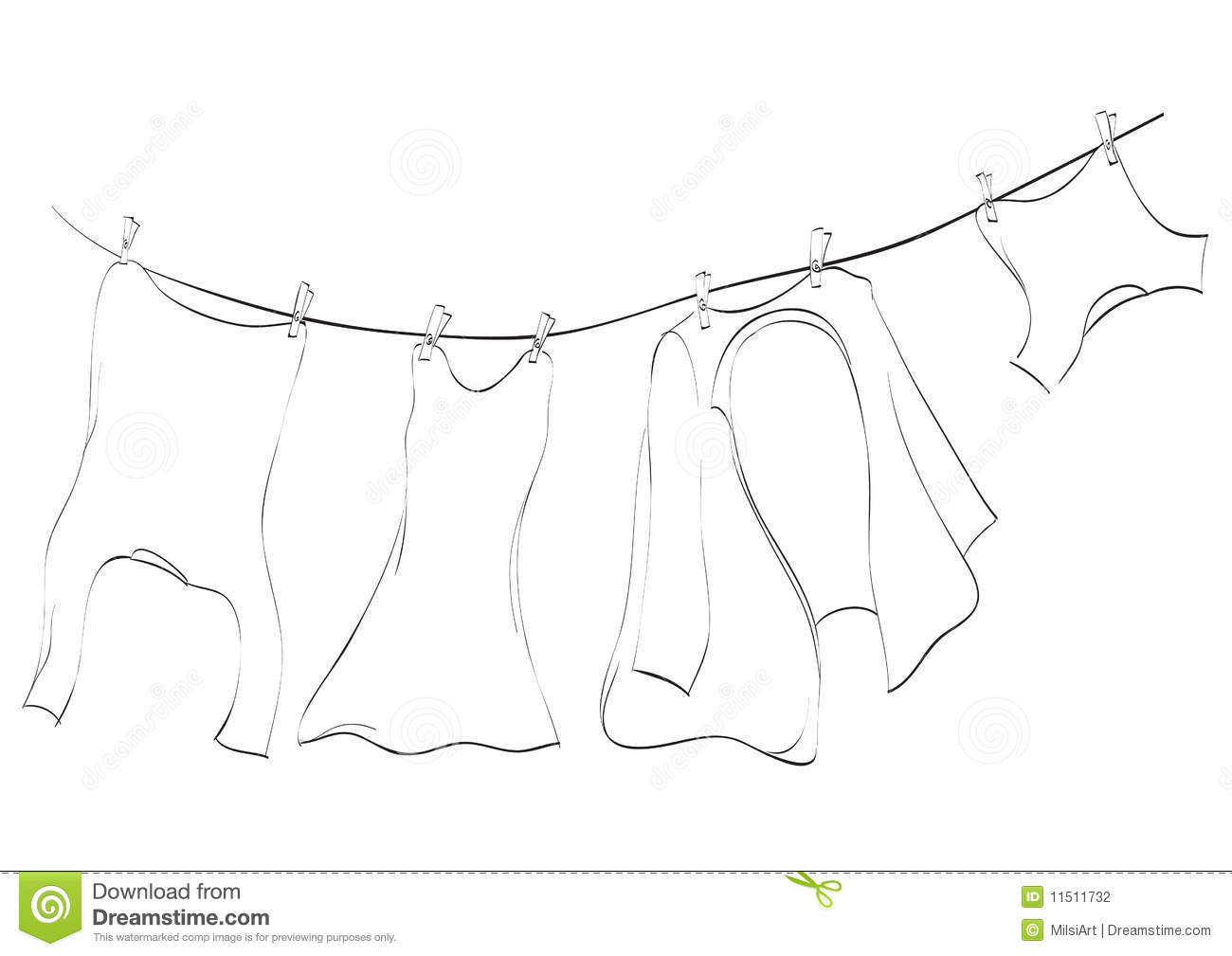 Line Art Of Washing Lines With Drying Clothes Vector Illustration