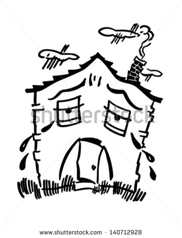 Sad House   Retro Clip Art Illustration   Stock Vector