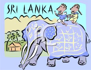 Two People On An Elephant In Sri Lanka   Clipart