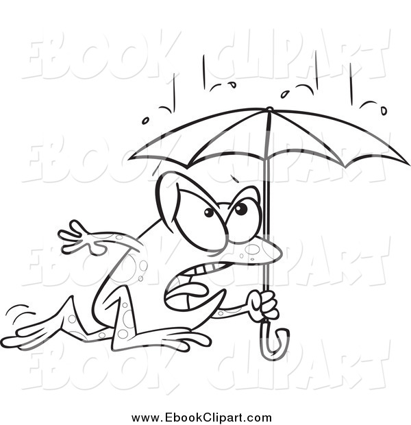 Vector Clip Art Of A Black And White Frog Dashing Through The Rain    