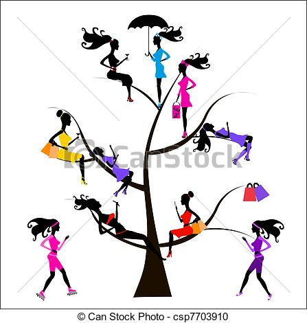 Vector   Sociology Tree Different Girls   Stock Illustration Royalty
