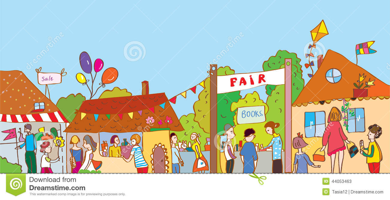 Fair Holiday At The Town Illustration With Many People Stock Vector
