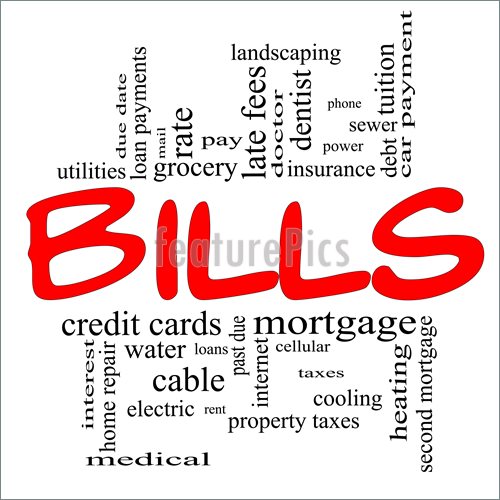 Illustration Of Bills Word Cloud Concept In Red And Black Letters With