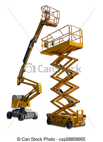 Stock Images Of Scissor Lift And Articulated Boom Lift   Two Types Of
