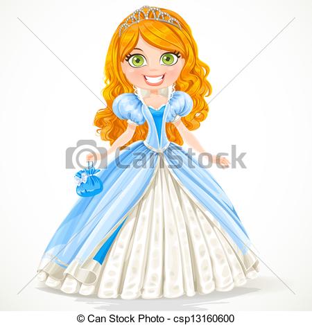 Vector Clipart Of Beautiful Red Haired Princess In A Blue Ball Gown    
