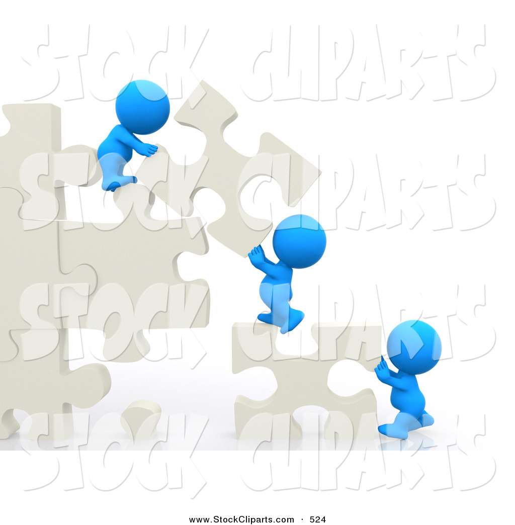 3d Clip Art Of 3d Teeny People Moving Puzzle Pieces And Making A Wall