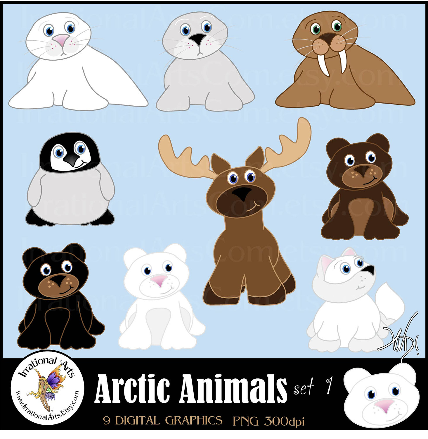 All New Arctic Animals Set 1 Instant Download 9 By Irrationalarts