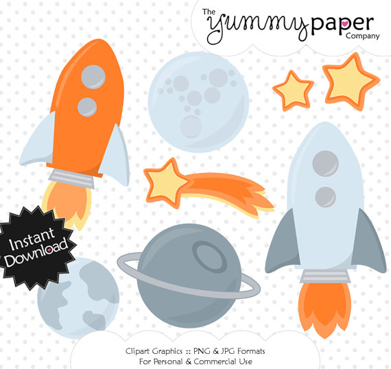 Blast Off Clipart   Cute Space Themed Digital Clipart   Personal And